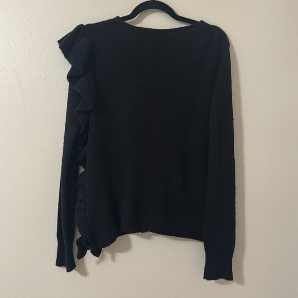 John + Jenn Womens Black Textured Ruffle V-Neck Sweater Size Small Chic Comfy - Picture 3 of 8